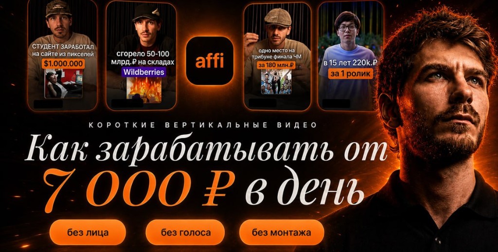 AFFI: короткие вертикальные видео и заработок от 7 000 рублей в день